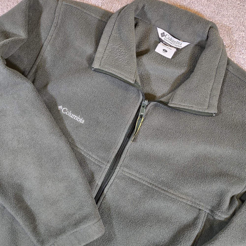 Columbia Fleece Men's Large Green Full Zip Warm Jacket Outdoor Hiking